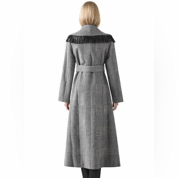 Houndstooth Microfiber Fringe Long Jacket - Picture 3 of 10